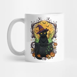 Halloween Black Cat Witch Scary Pumpkin Retro Women Men Kids Mug